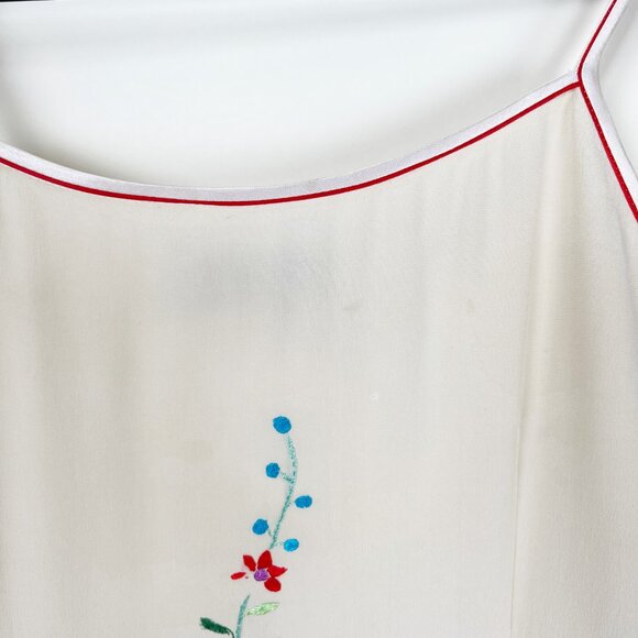 100% Silk Vintage Handmade Embroidered Floral Fringe Tassel Mini Midi Sun Dress - Picture 5 of 7